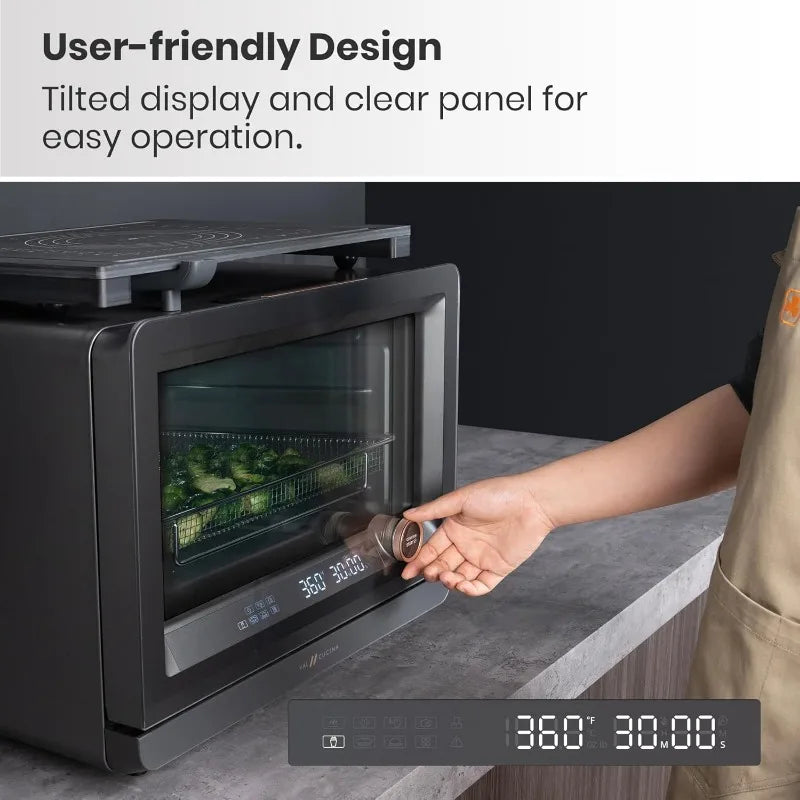 7-in-1 Steam Convection Oven – Air Fry, Bake & More (1500W, Black)steam convection oven, 7 in 1 countertop oven, air fry bake sous vide, 1500W black oven