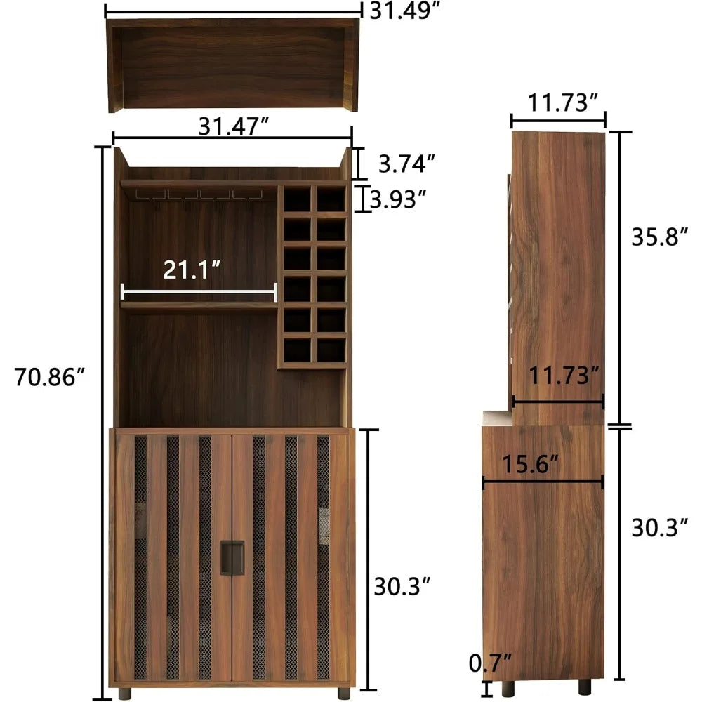 Wine Bar Cabinet – 12-Bottle Wine Rack with Glass Storage for Kitchen & Dining Room
