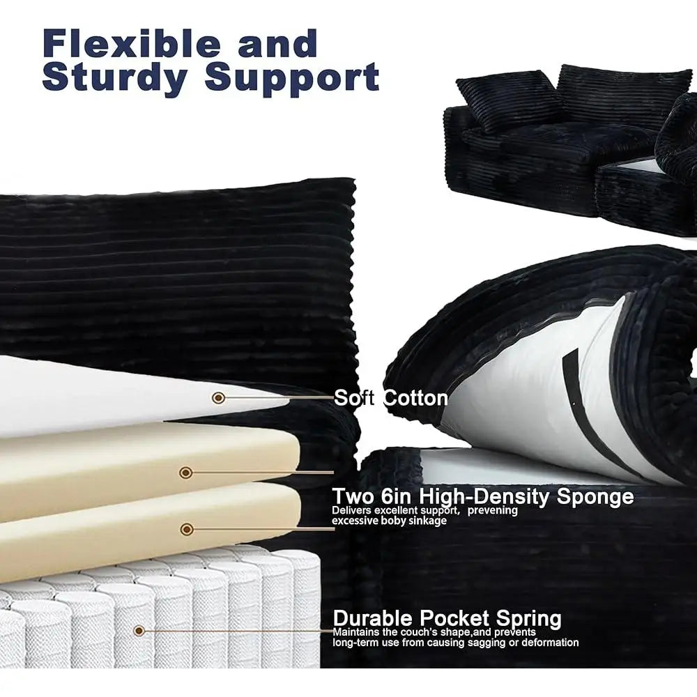 Oversized L-Shaped Sectional Sofa – Deep Seat Plush Modular Couch, Elegant Design, No Assembly