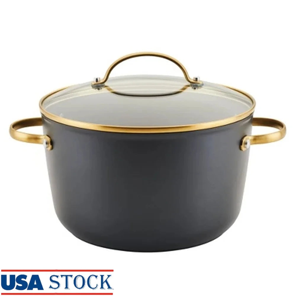 Forged Induction 6qt Ceramic Nonstick Stock Pot Dishwasher Safe Tempered Glass Lid Stainless Steel Handle All Stovetops