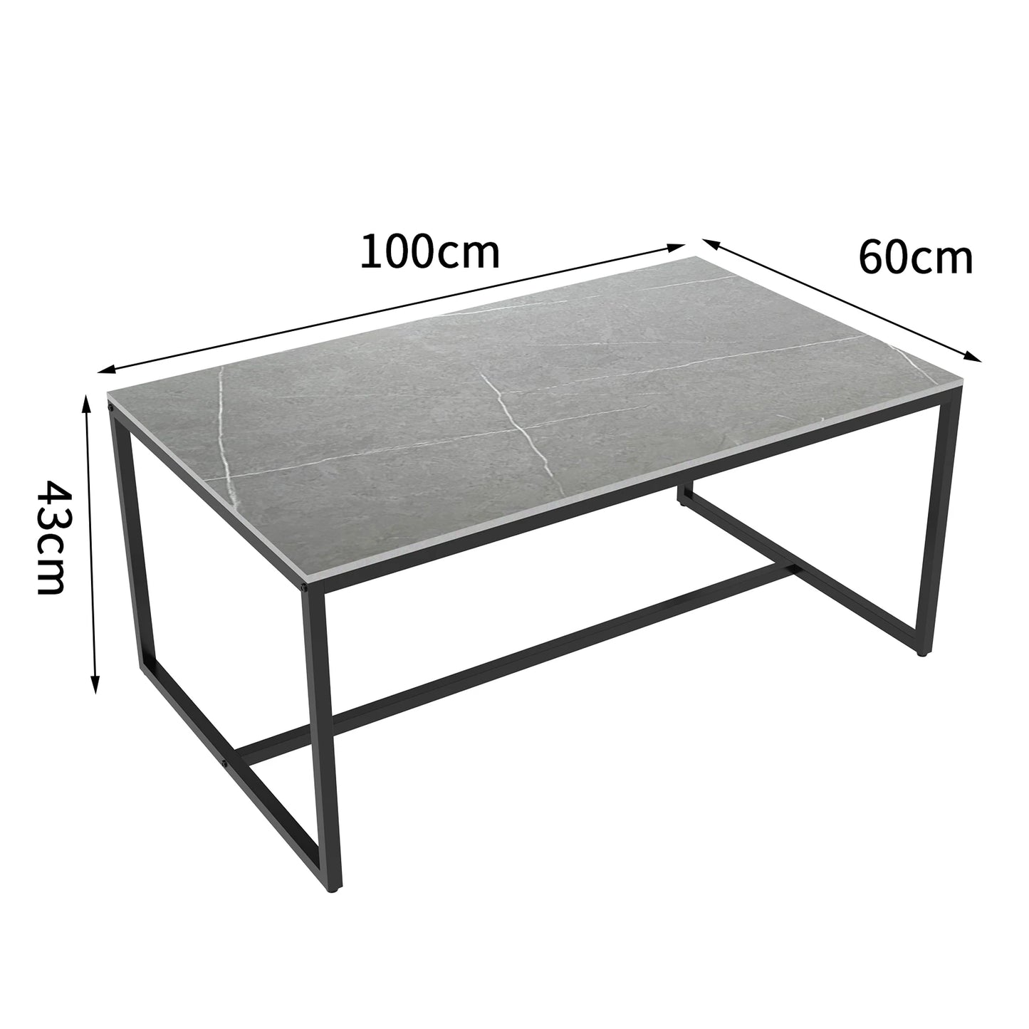 Modern Marble & Metal Coffee Table – Open Rectangle Accent Table for Living Room