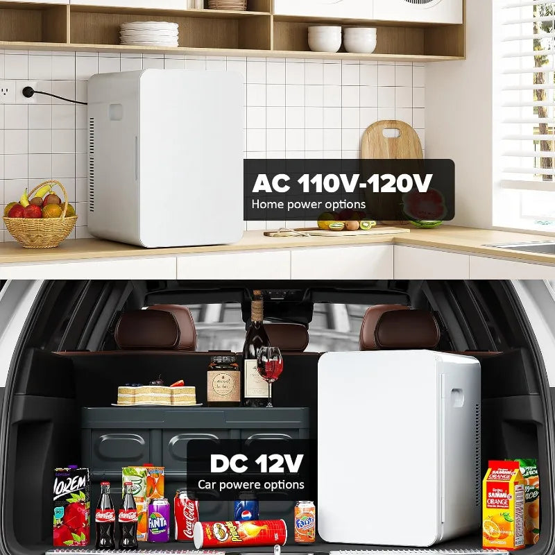 22L Mini Fridge – 30-Can Portable Cooler & Warmer with Glass Door, 12V DC for Car, Office & Bedroom (White)