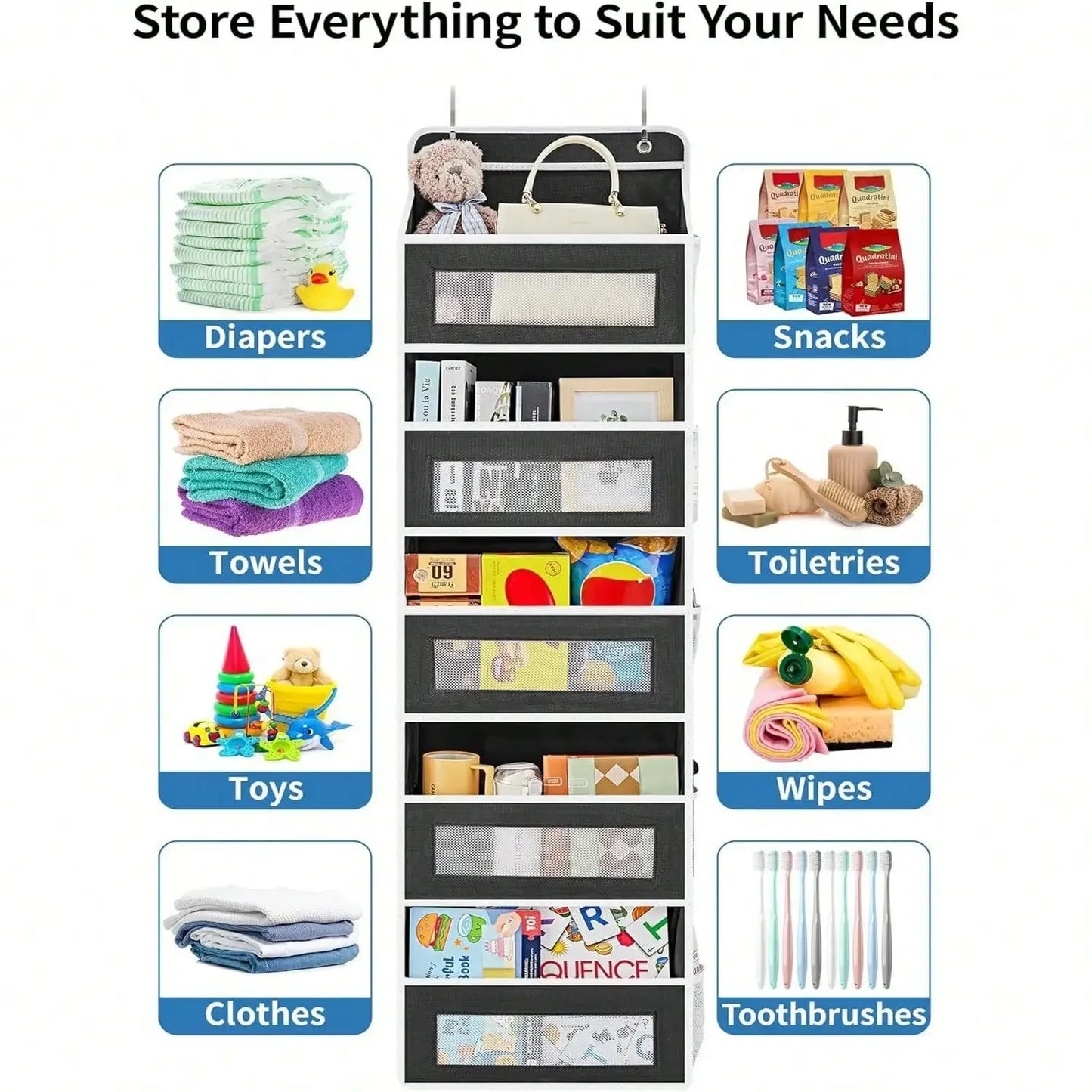 Large Over-the-Door Organizer – 5 Shelves with 5 Side Pockets