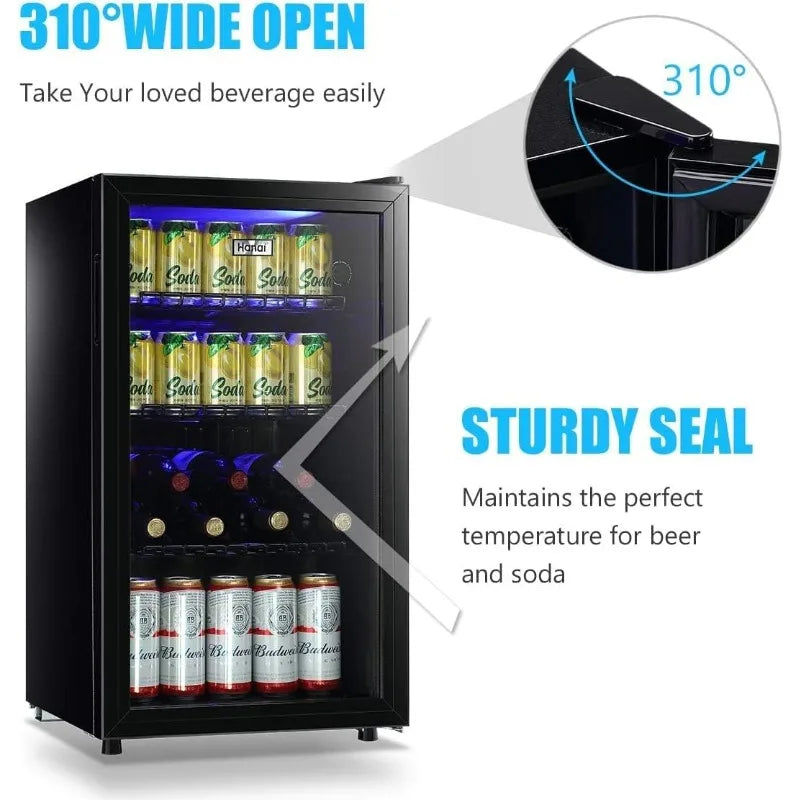 WANAI 120-Can Beverage Refrigerator – 3.2 Cu.Ft Glass Door Mini Fridge with 7 Thermostat Settings & LED Lights