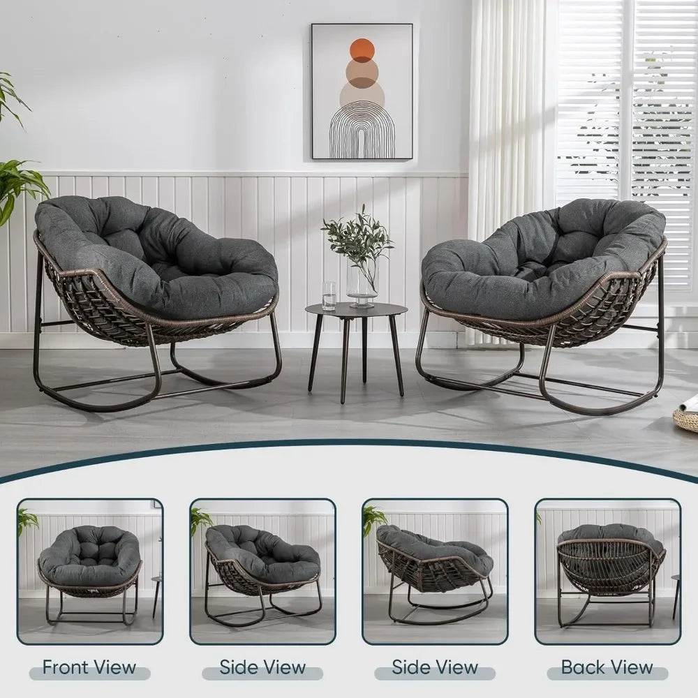 Oversized Wicker Egg Rocking Chair – Indoor/Outdoor Lounge Chair with Plush Cushion