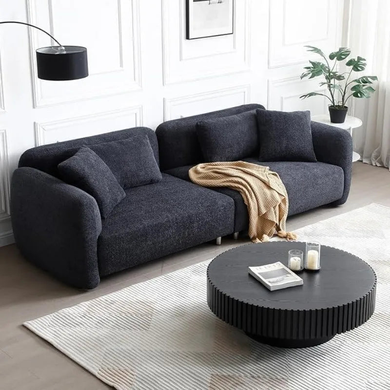 39" Black Round Coffee Table – Modern Fluted Drum Design, Handcrafted Wood for Living Room