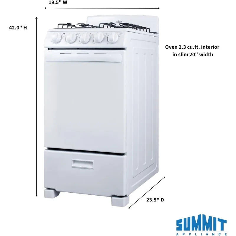 Summit RG200WS 20” Gas Range – 4 Burners, 2.3 cu.ft Oven, ADA Compliant
