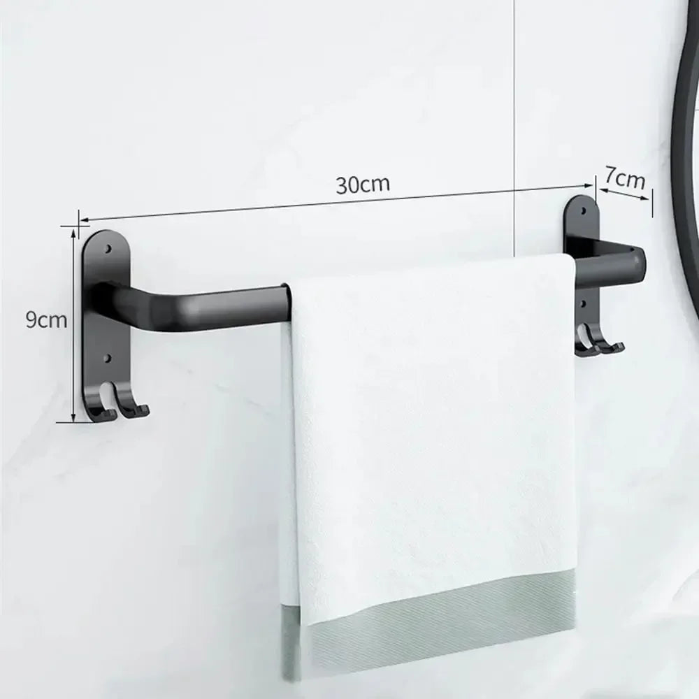 Aluminum Alloy Wall-Mount Bathroom Shelf with Hooks – Space-Saving Storage