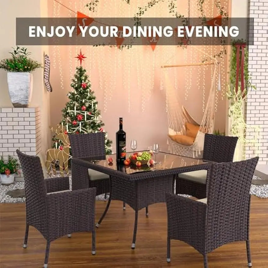 10-Piece Outdoor Dining Set – Rattan Patio Table with 8 Chairs & Cushions, Sand Color