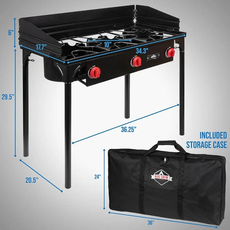 Hike Crew Cast Iron 3-Burner Outdoor Gas Stove – Heavy Duty Propane Cooking Station