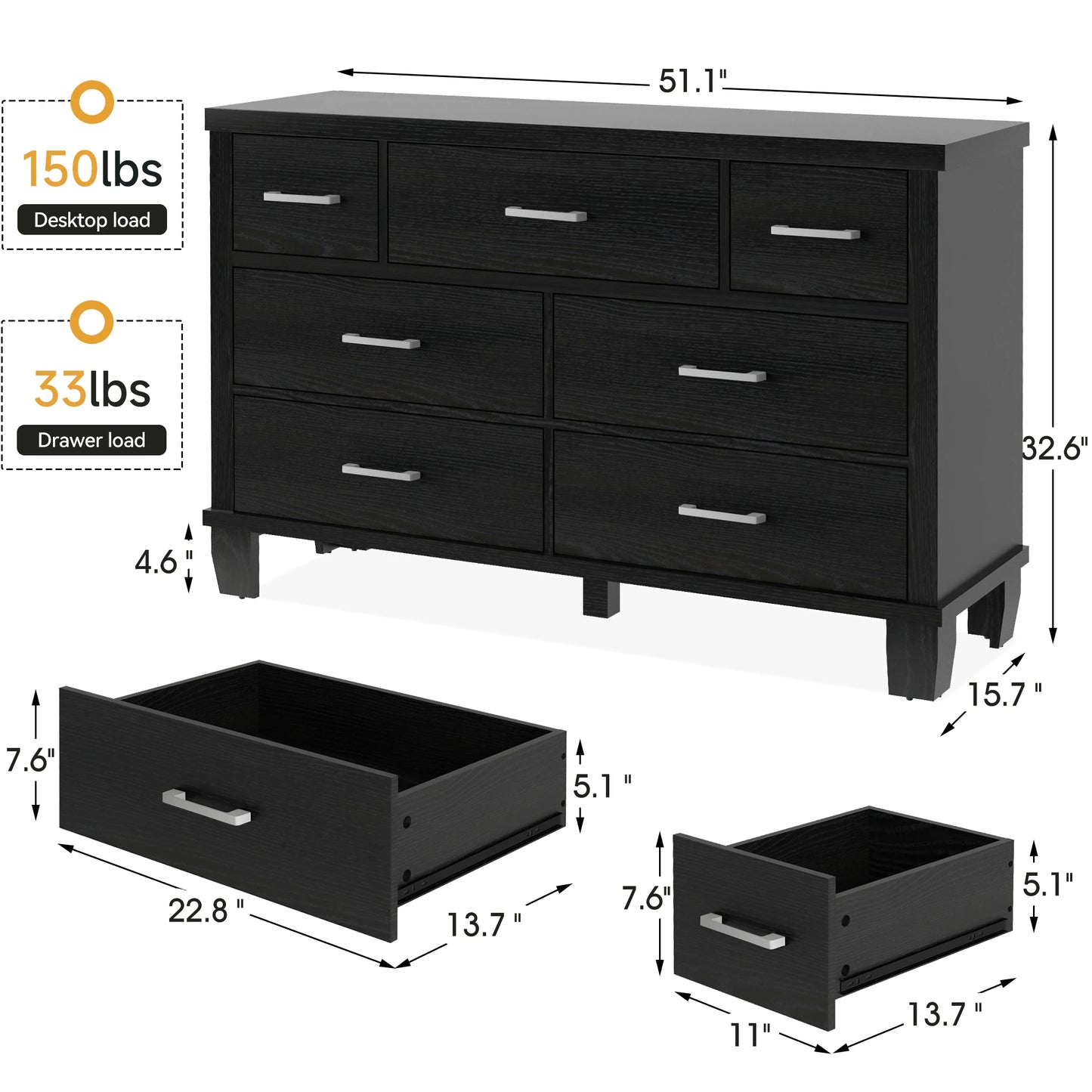Vintage 7 Drawer Wooden Dresser – Bedroom & Living Room Storage