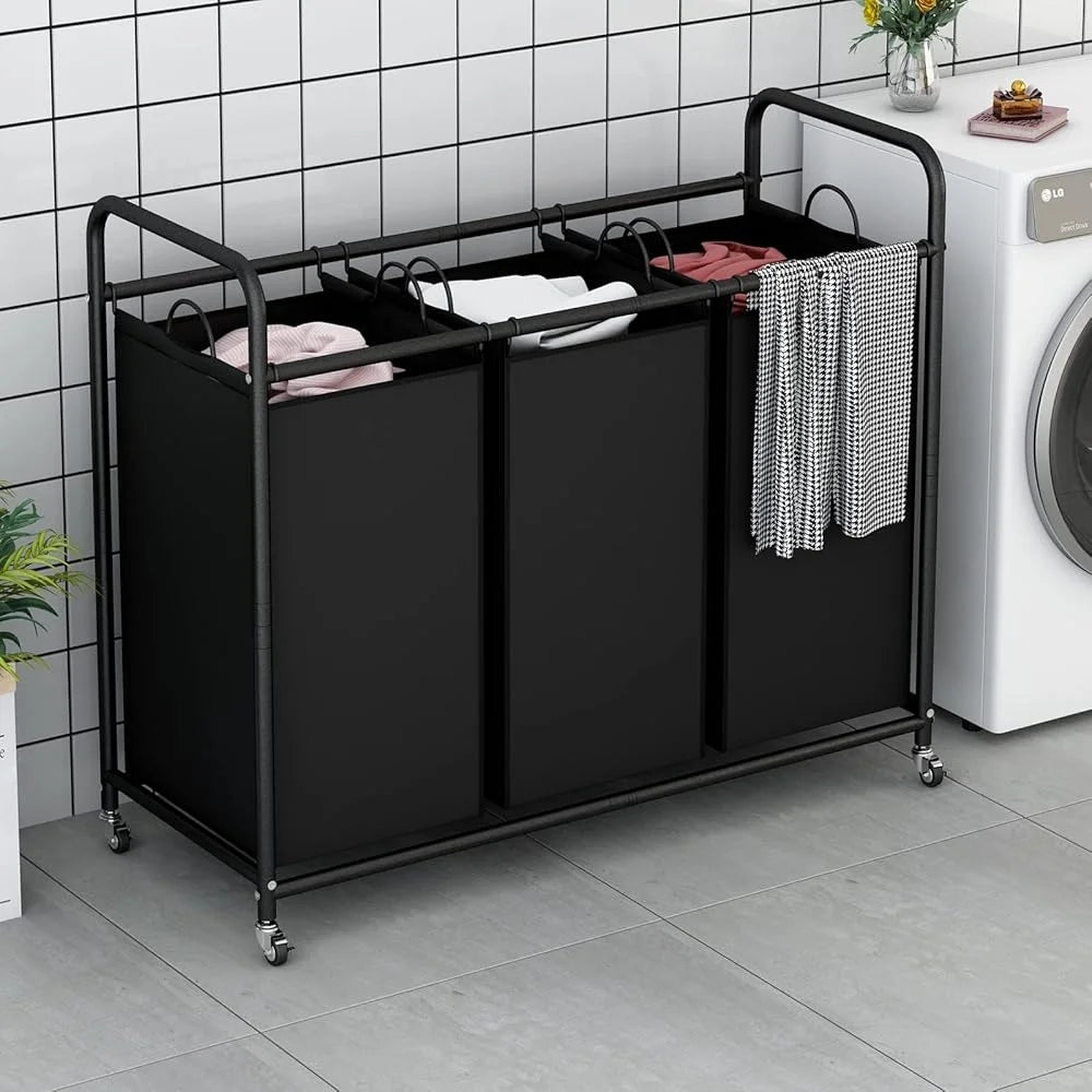 3-Bag Laundry Sorter Cart – Heavy-Duty Rolling Hamper with Locking Wheels