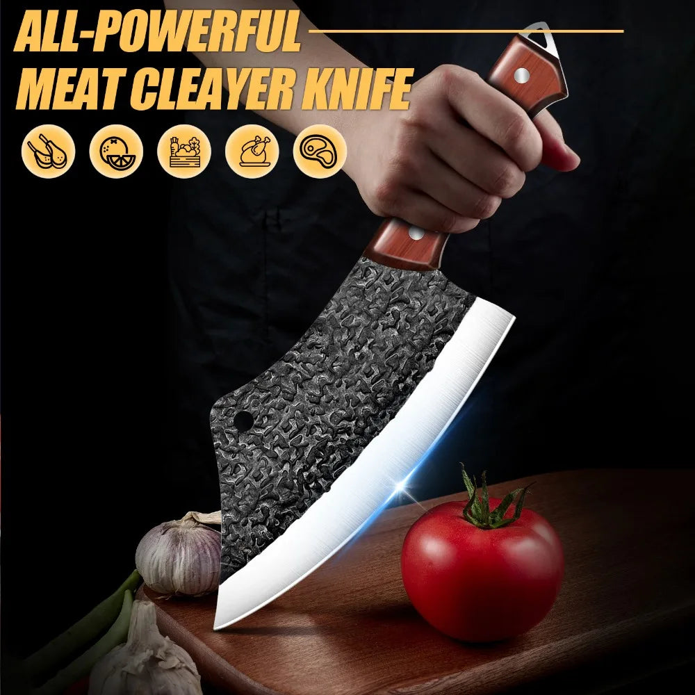 Hammered High Carbon Steel Butcher Knife – Boning, Cutting & Slicing with Gift Box