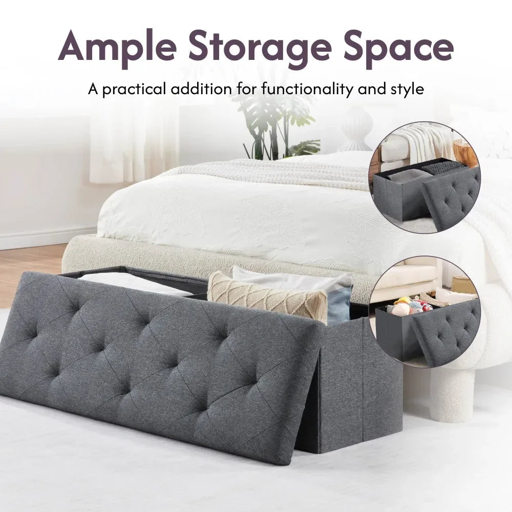 Folding Storage Ottoman Bench – 47" End-of-Bed Chest with Flip Lid