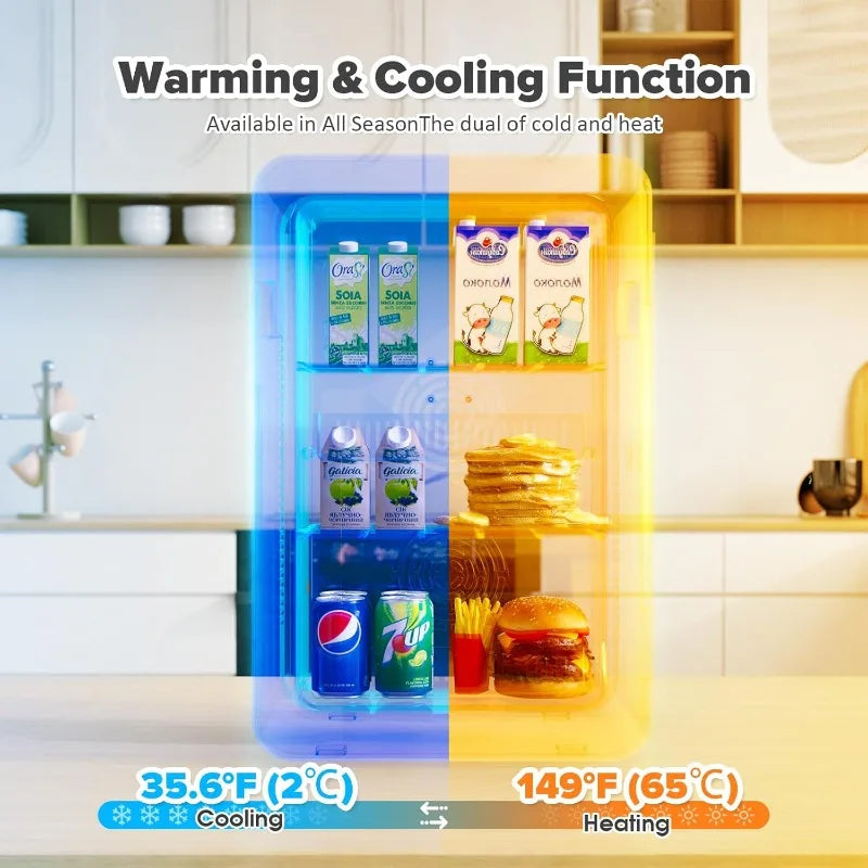 22L Mini Fridge – 30-Can Portable Cooler & Warmer with Glass Door, 12V DC for Car, Office & Bedroom (White)