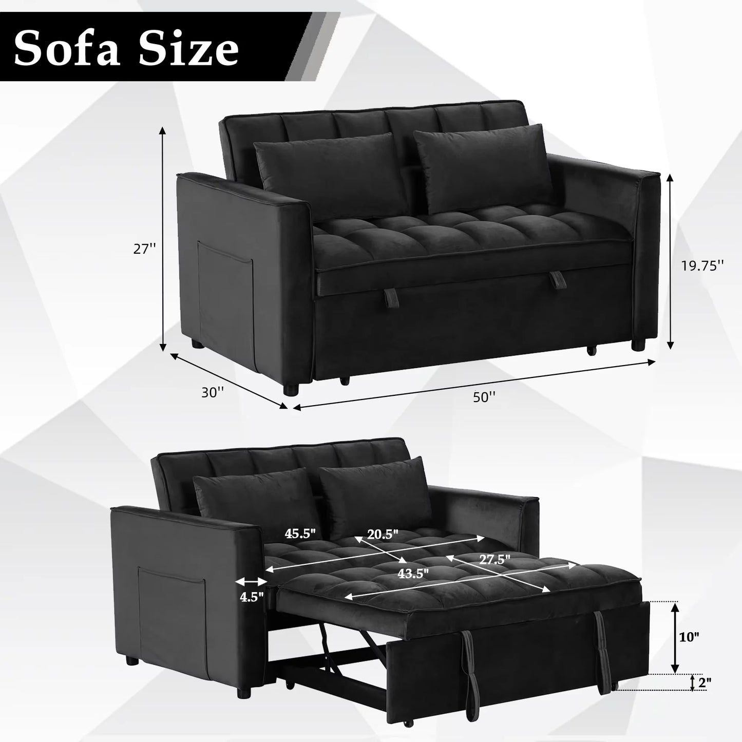 EBELLO 3-in-1 Modern Sofa Bed – Convertible Double Sofa with Pillows