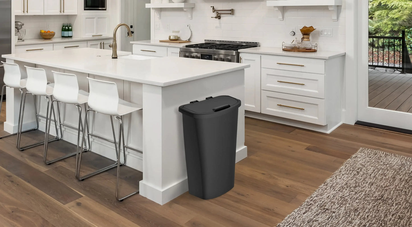 Black 11-Gallon Plastic Kitchen Trash Can – Spacious Waste Bin with Lift-Top Lid