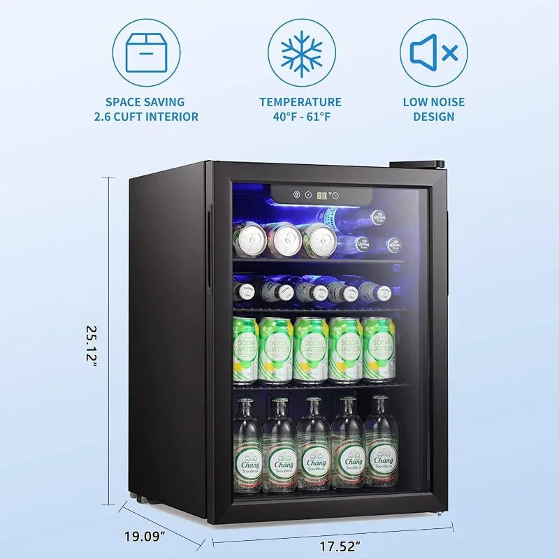 Antarctic Star 2.6 Cu.Ft Mini Fridge – 95 Can Beverage Refrigerator & Wine Cooler with Glass Door