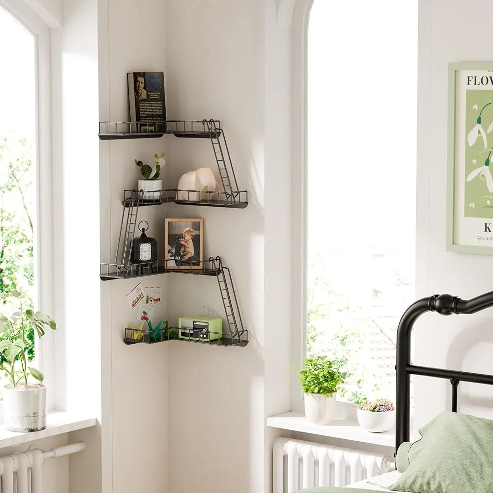 4-Tier Metal Corner Shelf – Fire Escape Style Decorative Storage Rack