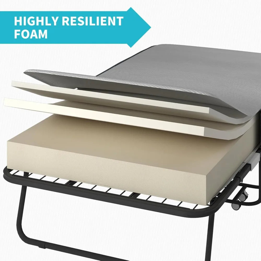 Twin Size Folding Rollaway Bed with 4" Foam Mattress & Sturdy Metal Frame, Portable Extra Bed