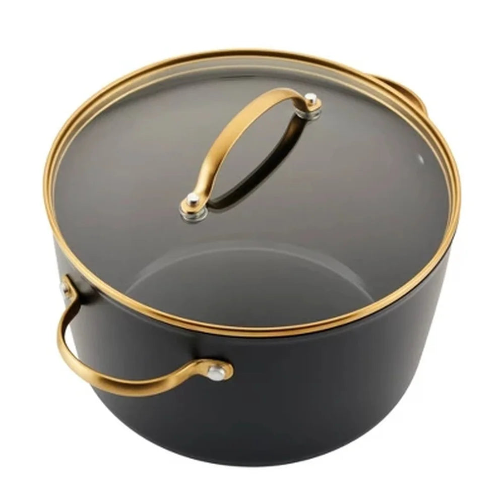 Forged Induction 6qt Ceramic Nonstick Stock Pot Dishwasher Safe Tempered Glass Lid Stainless Steel Handle All Stovetops