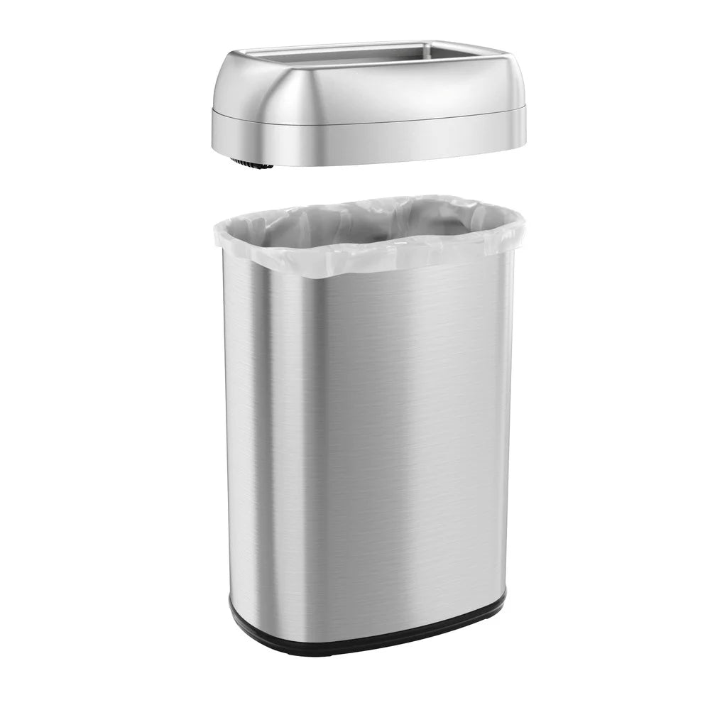 Commercial Grade 13 Gallon Elliptical Open Top Trash Can Dual Odor Filters Touchless Slim Design Kitchen Office Garage