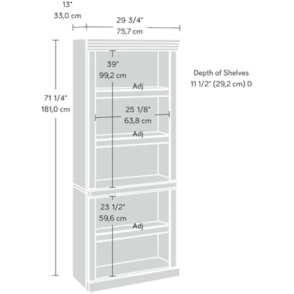 Hill Library Book Shelf – 71" Tall Wooden Bookcase, Classic Cherry Finish, 5-Tier Storage Organizer
