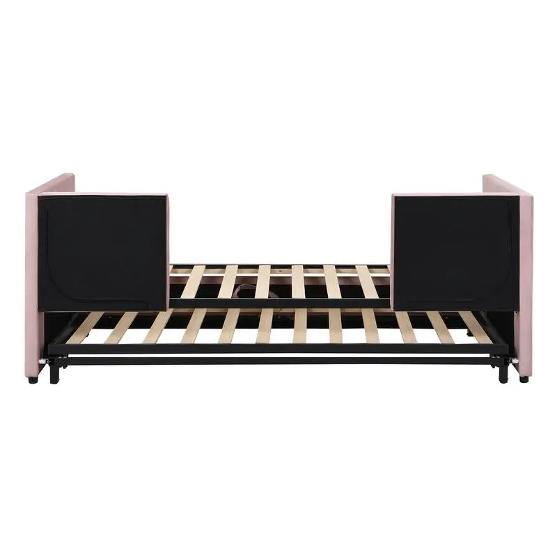 Pink Twin Upholstered Daybed with Pop-Up Trundle – Stylish & Versatile Sleeping Solution