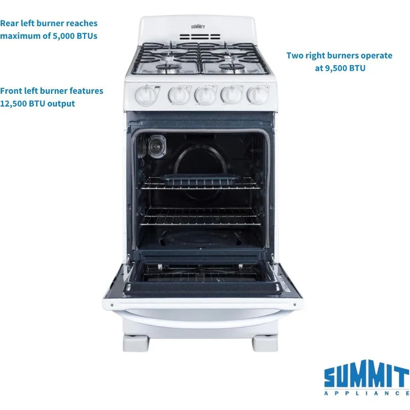 Summit RG200WS 20” Gas Range – 4 Burners, 2.3 cu.ft Oven, ADA Compliant