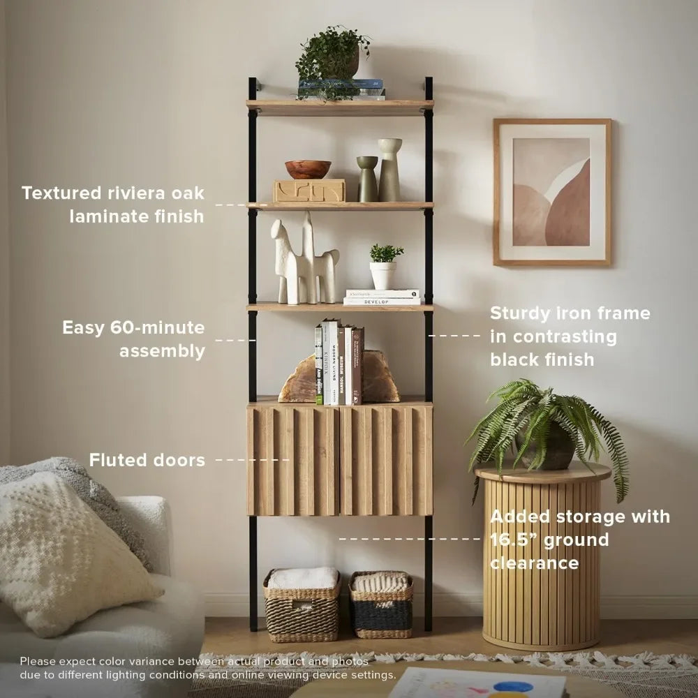 Norwin Ladder Book Shelf – Slim Wall Bookshelf, Farmhouse Industrial Narrow Organizer & Display Shelves for Living Room
