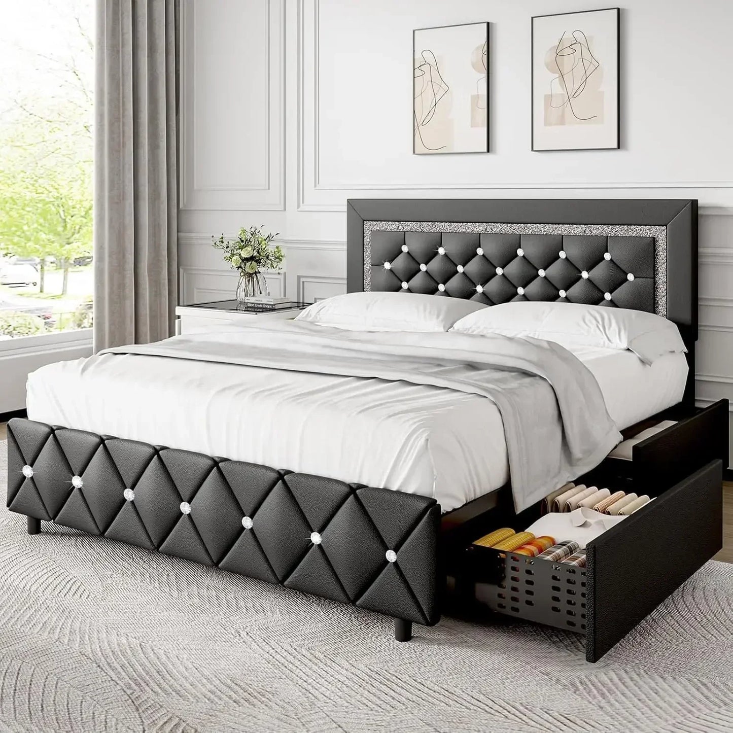 BarnFurin Full Size Upholstered Princess Platform Bed – Elegant Design with Headboard