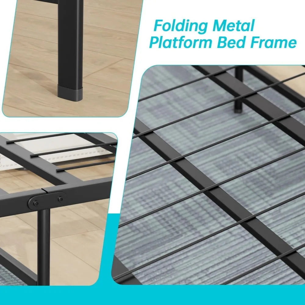 Queen Size Metal Platform Bed Frame, 14" Heavy-Duty Steel Mattress Foundation, Box Spring Replacement