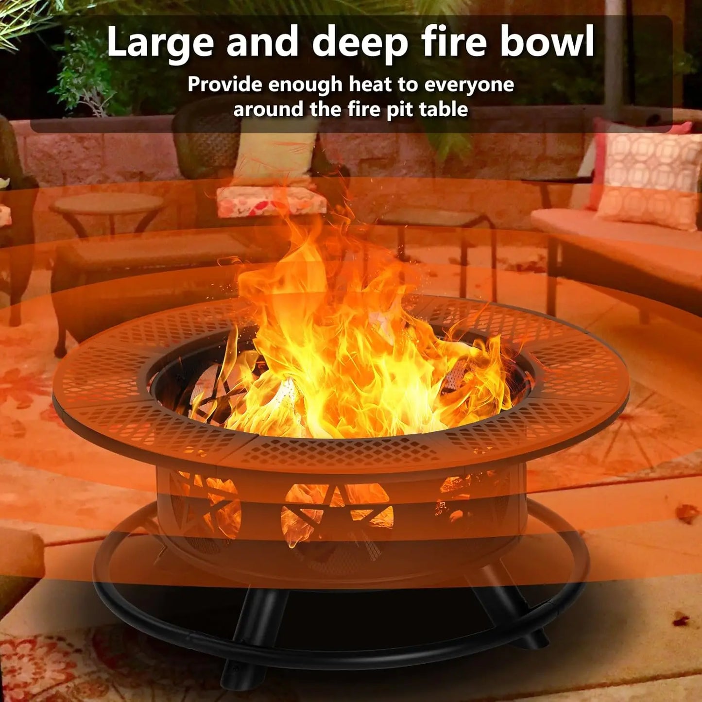 36" Wood Burning Fire Pit – Outdoor Firepit with 2 Grills, Lid & Poker for BBQ and Backyard