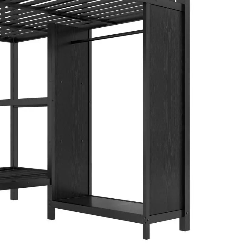 King over Twin XL Bunk Bed – Black Metal Frame with Wardrobe & Foldable Desk