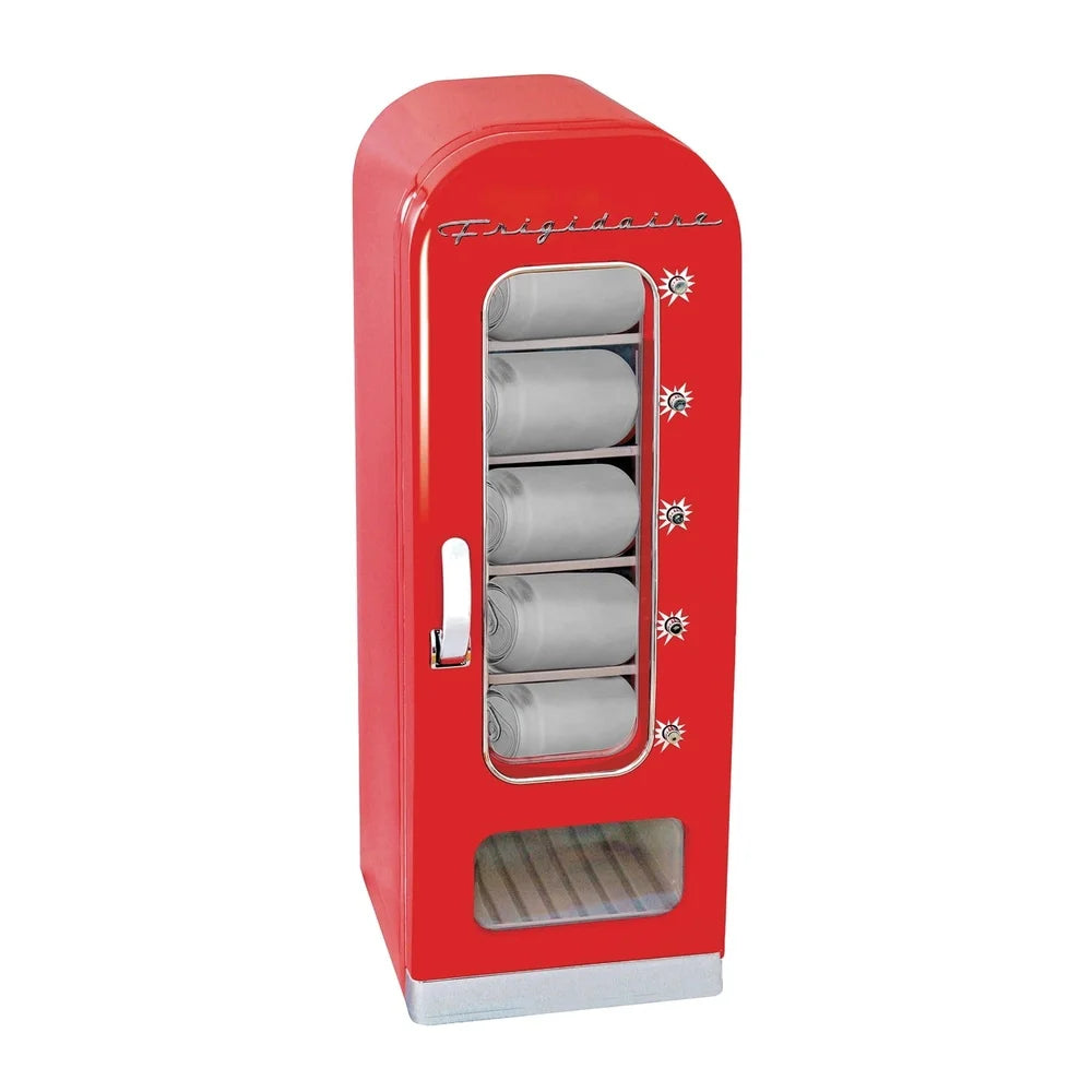 Retro Mini Beverage Cooler – 0.6 Cu.Ft Can Dispenser Fridge with Push Button Vending & 5 Shelves (Red)