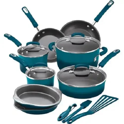 Rachael Ray 15-Piece Nonstick Cookware Set – Durable Pots & Pans with Lids and Kitchen Utensils
