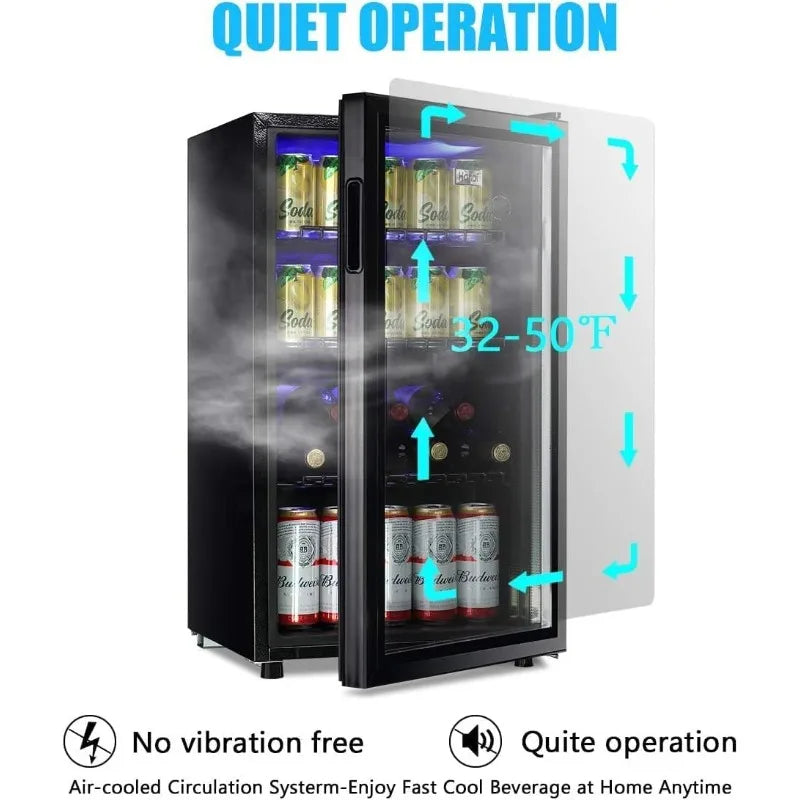 WANAI 120-Can Beverage Refrigerator – 3.2 Cu.Ft Glass Door Mini Fridge with 7 Thermostat Settings & LED Lights