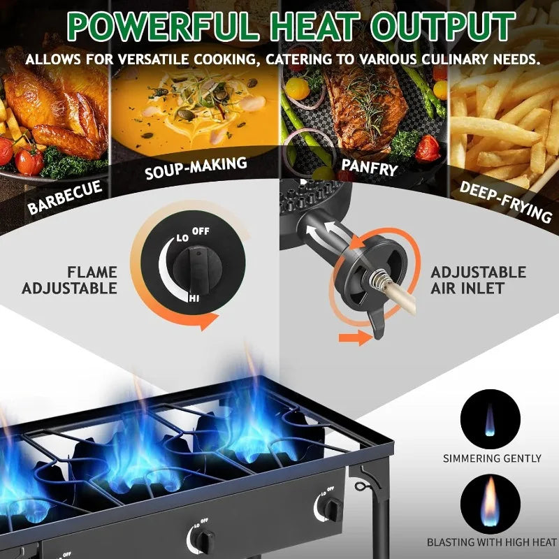Outvita 3-Burner Propane Gas Stove – 225,000 BTU Outdoor Cooker with Removable Legs