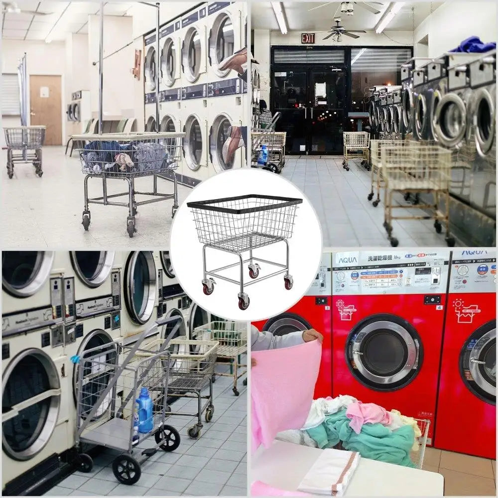 Laundry Cart with Chrome Wire Basket – Heavy-Duty Frame & Rolling Casterslaundry cart with wheels, chrome wire laundry basket, rolling laundry cart, heavy duty laundry hamper, laundry sorter with casters