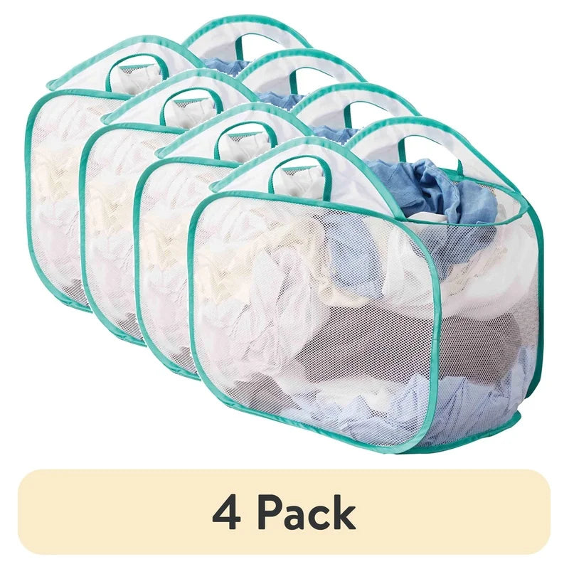 4-Pack Collapsible Mesh Laundry Hampers – Ventilated & Durable Pop-Up Baskets