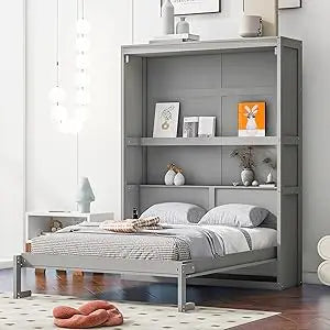 Harper & Bright Designs Full Murphy Bed with Storage Shelves, Drawers & LED Light
