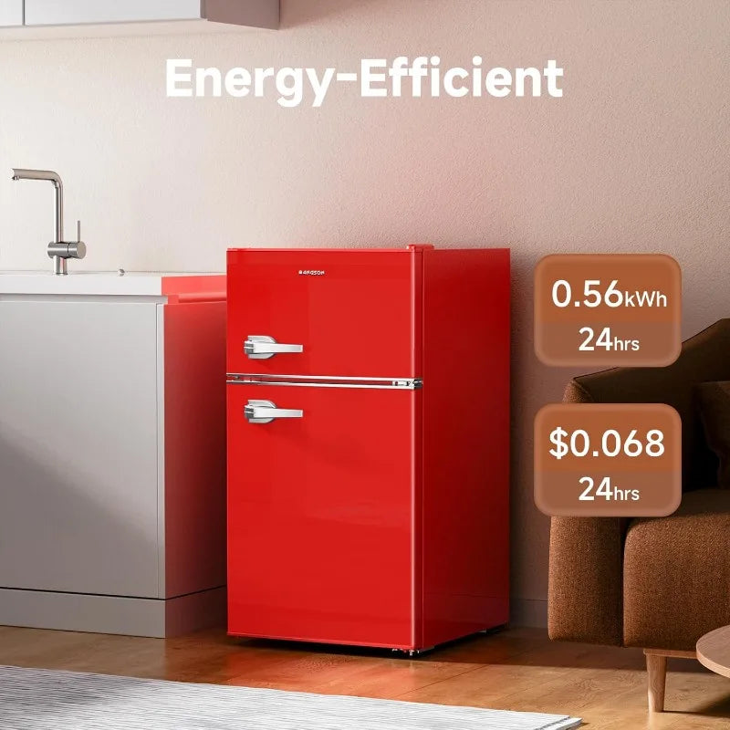 BANGSON 3.2 Cu.Ft Mini Fridge with Freezer – Compact Refrigerator with Door Handle & Bottle Opener for Bedroom & Dorm