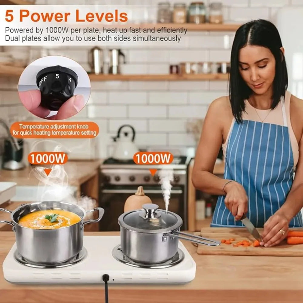 2000W Dual Coil Hot Plate – Portable Electric Stove with 5 Temperature Levels