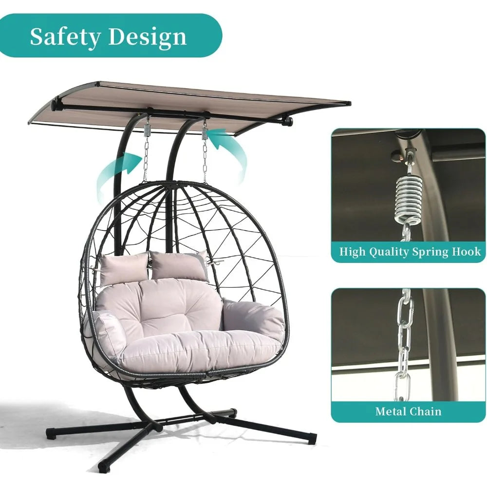 Double Egg Swing Chair – Foldable Hammock Chair for Outdoor & Indoor Use, Terrace, Garden, Balcony, Bedroom