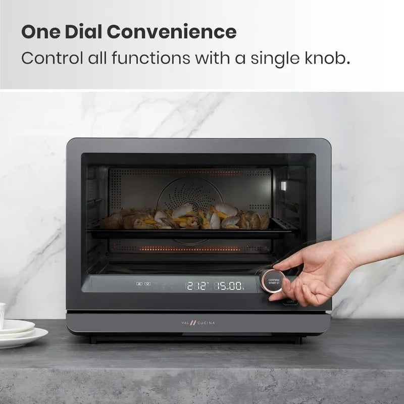 7-in-1 Steam Convection Oven – Air Fry, Bake & More (1500W, Black)steam convection oven, 7 in 1 countertop oven, air fry bake sous vide, 1500W black oven
