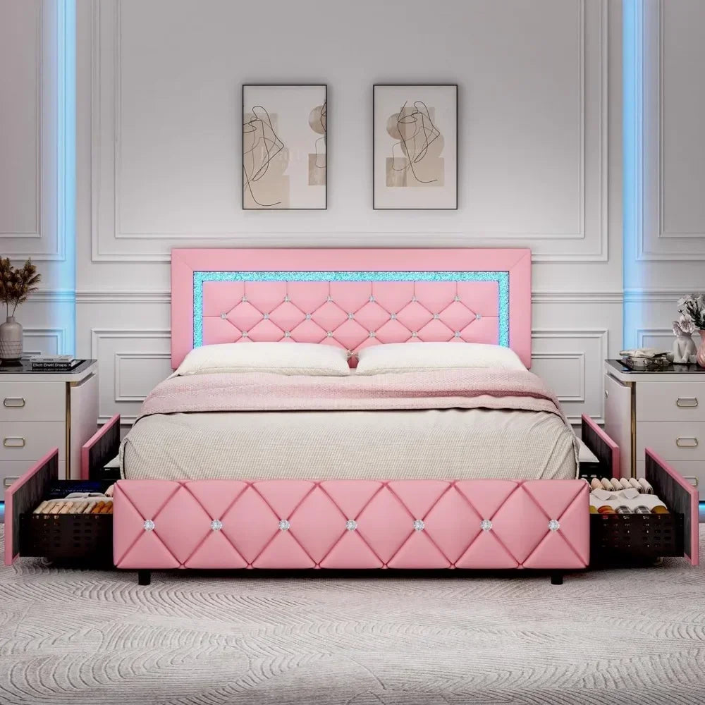 BarnFurin Full Size Upholstered Princess Platform Bed – Elegant Design with Headboard