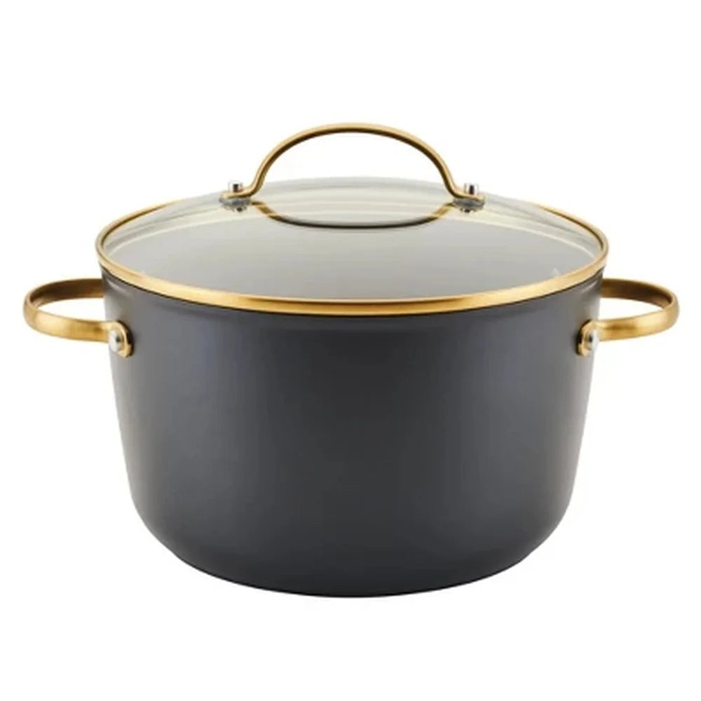 Forged Induction 6qt Ceramic Nonstick Stock Pot Dishwasher Safe Tempered Glass Lid Stainless Steel Handle All Stovetops
