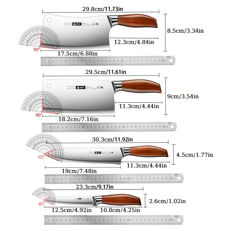 Professional Kitchen Knife Set – 4 Piece Chef, Cleaver, Slicer & Paring Knives