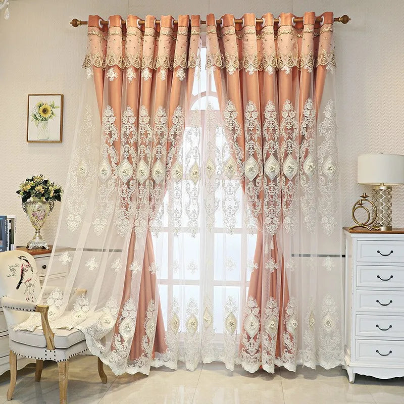 Luxury Vintage Embroidered Curtains – Dual-Layer Elegant Window Drapes