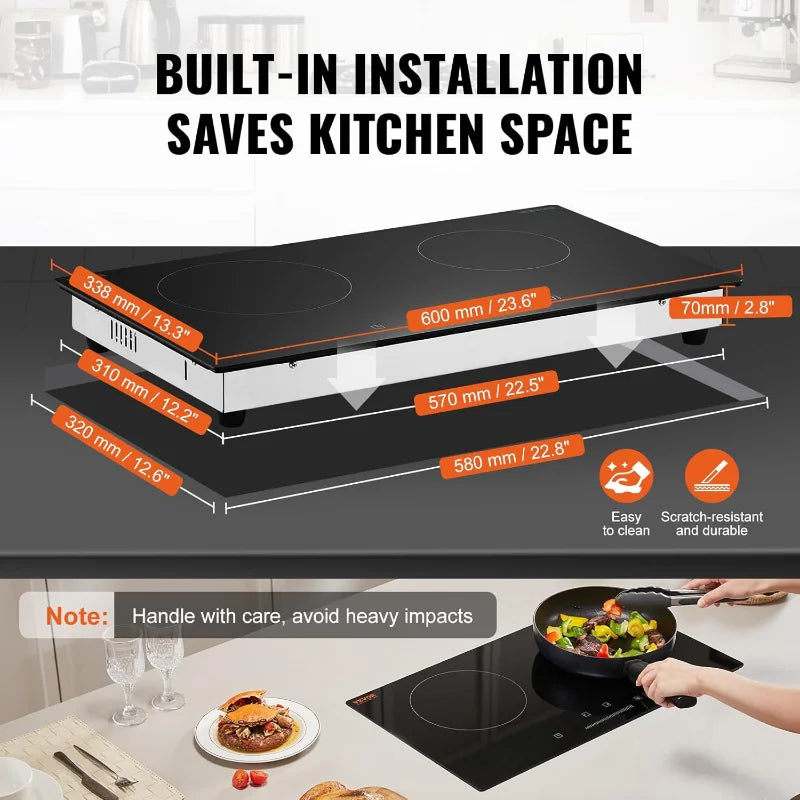VEVOR 24" Electric Radiant Cooktop – 2-Burner Built-In Ceramic Glass Stove Top, 1800W